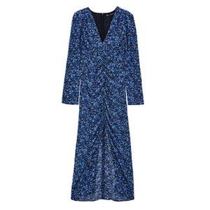 ZARA Print V-Neck Front Slit Midi Dress